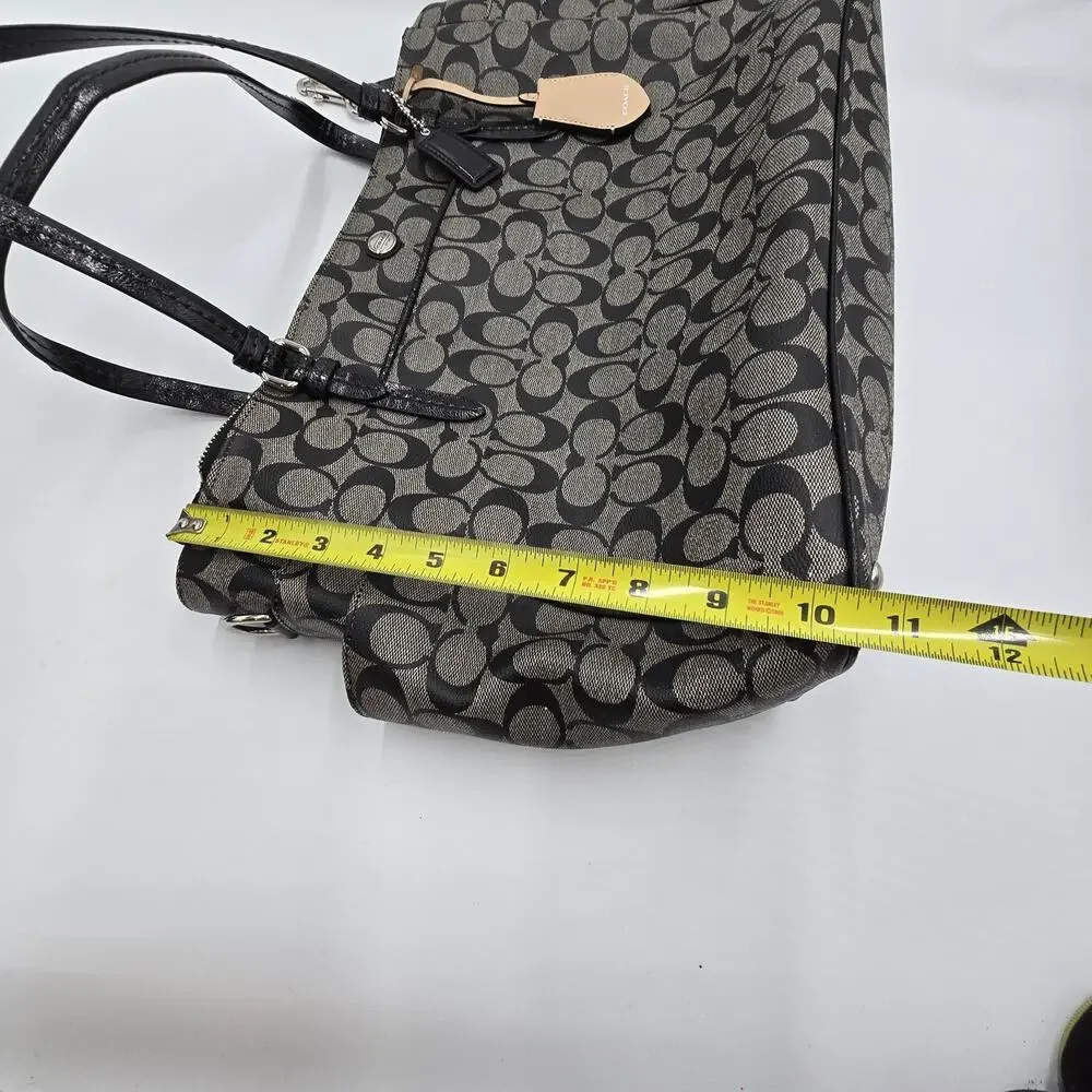 COACH Peyton Black Logo Coated‎ Travel Tote Baby Diaper Bag F25741 Pockets GUC
